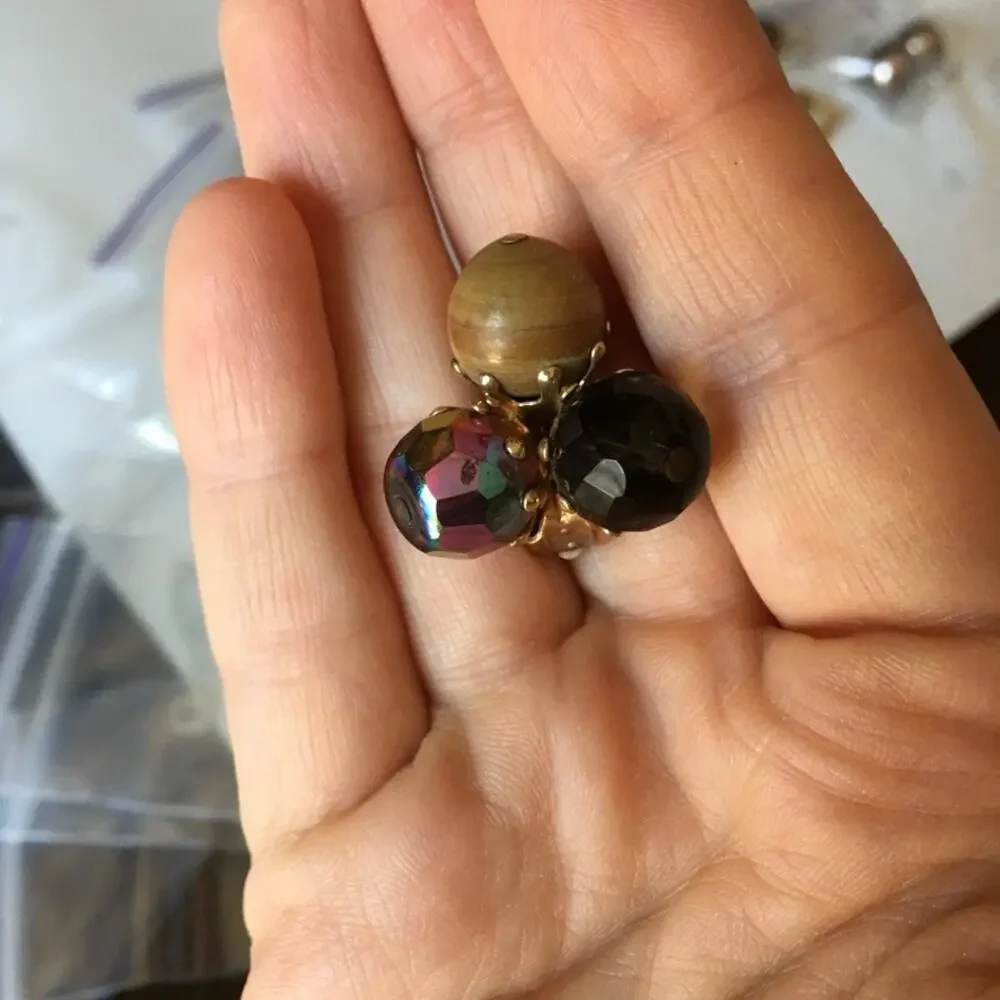 Earth tone large bead cluster clip-on earrings